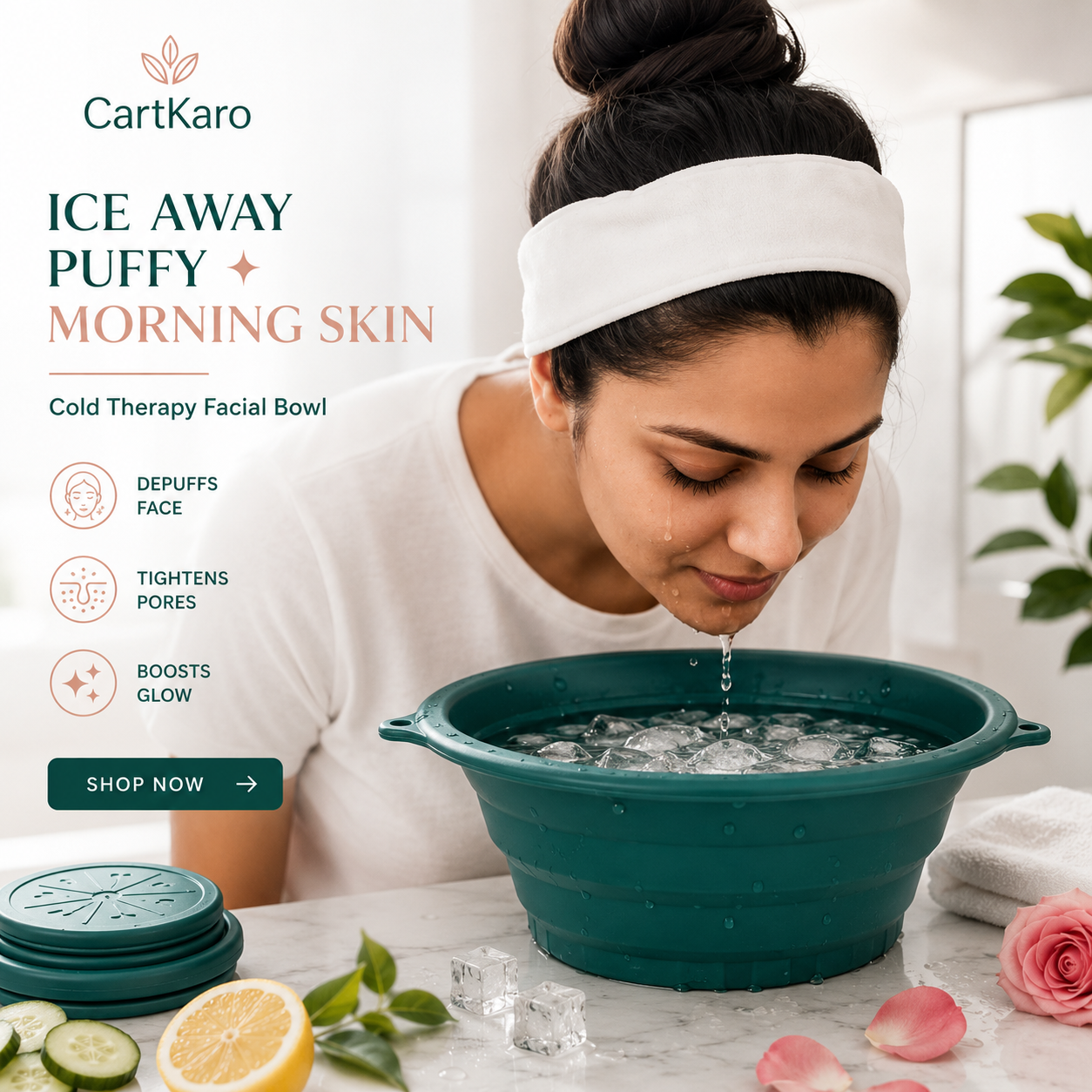 Portable and foldable facial ice cube bowl