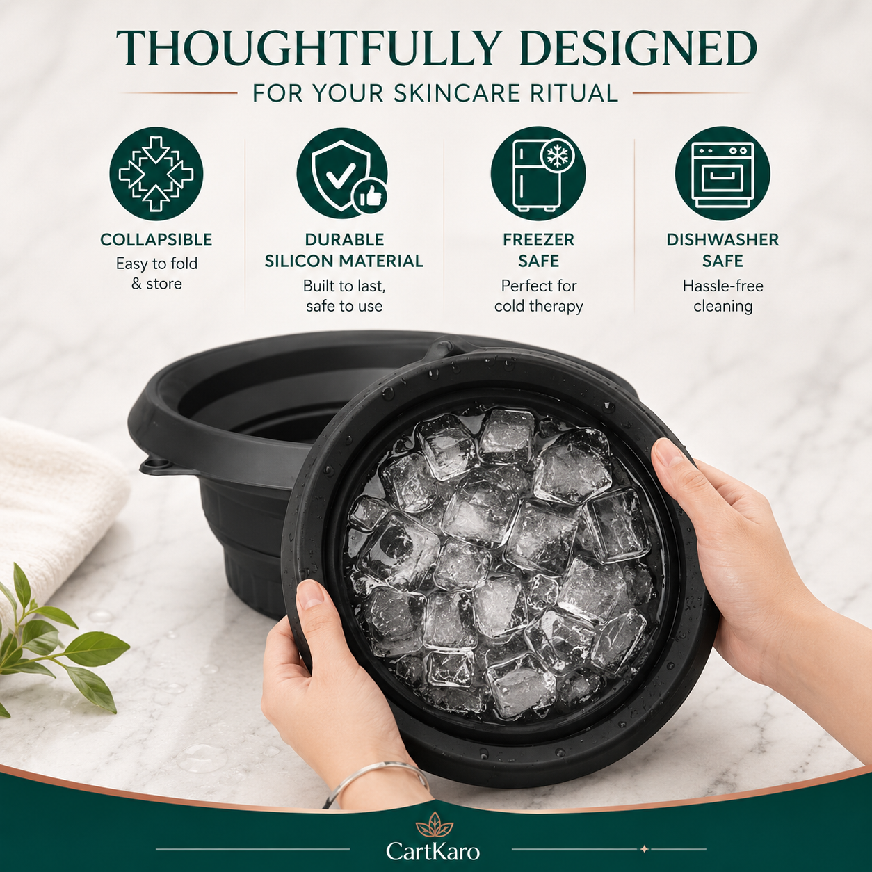Portable and foldable facial ice cube bowl
