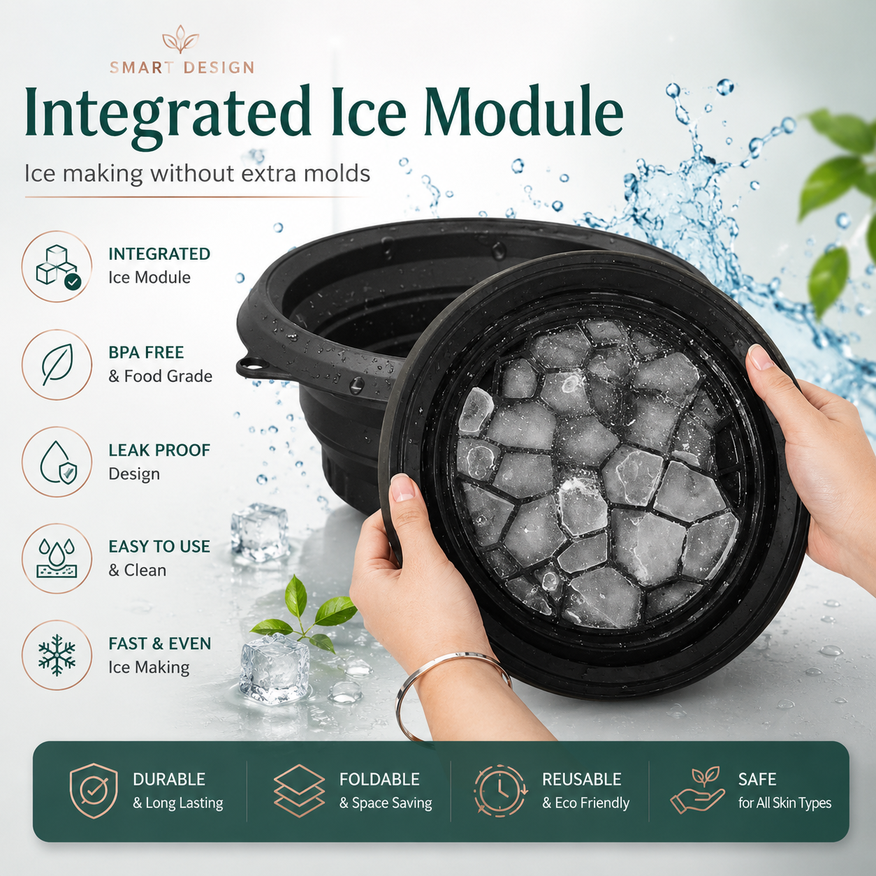 Portable and foldable facial ice cube bowl