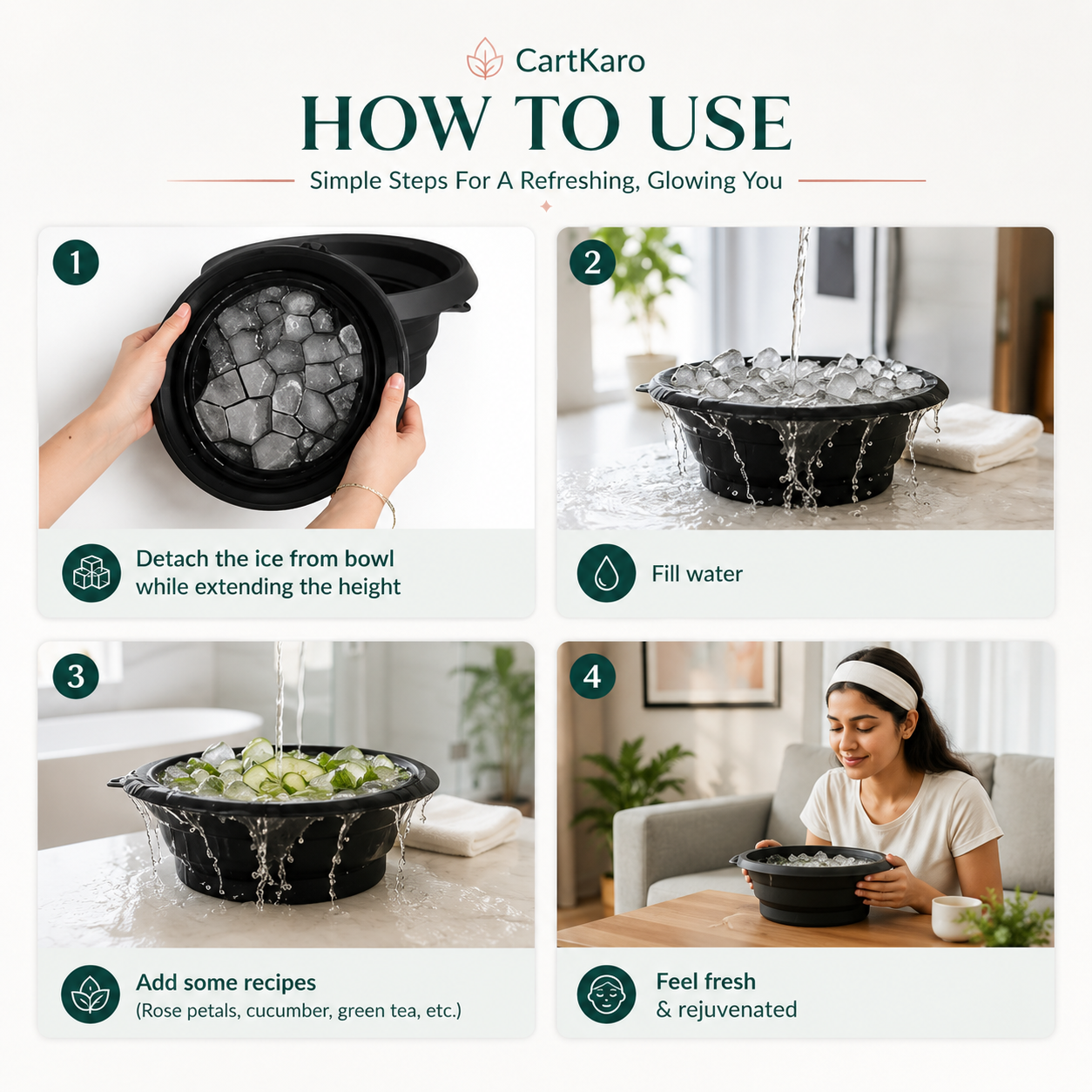 Portable and foldable facial ice cube bowl